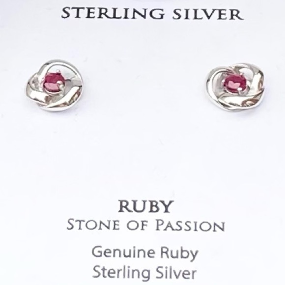 NWT STERLING SILVER AND GENUINE RUBY STONE STUD EARRINGS - Picture 2 of 8